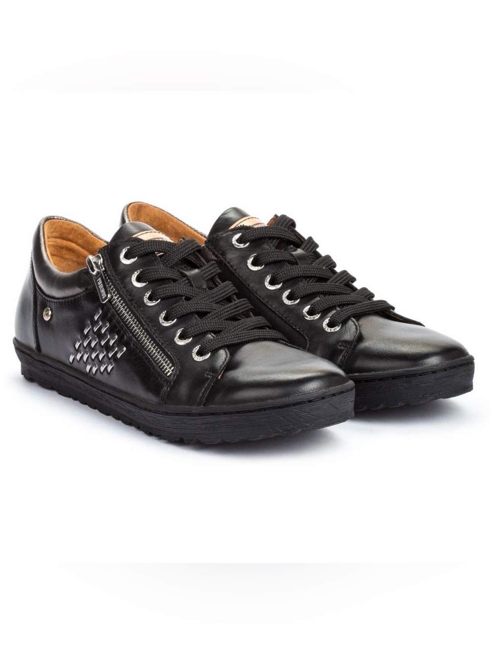 PIKOLINOS Black Leather Women's Casual Sneakers with Side Zip EU 40 US 9-9.5 $50